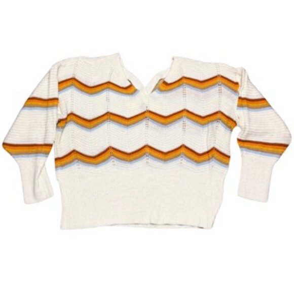 FCT With Love Sweater Ivory Striped Vintage Style Women's 1X - Picture 1 of 4